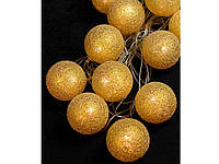 Новогодняя светодиодная гирлянда Фигурки 12 LED Шарики из ниток 50мм золото 4м теплый белый