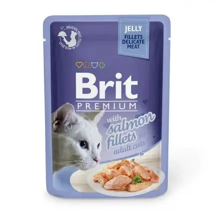 Вологий корм Brit Premium Cat, для кішок, філе лосося в желе, 85 г, фото 2