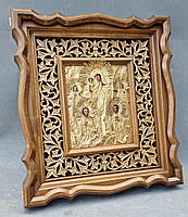 Кіот з внутрішньої різьбленою дерев'яною рамою для старовинної ікони в окладі, фото 4