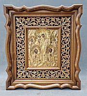 Кіот з внутрішньої різьбленою дерев'яною рамою для старовинної ікони в окладі, фото 3