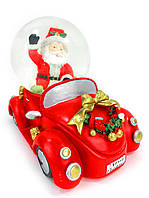 Снежный шар музыкальный "Санта на красной машине" 20х15см, водяной декоративный шар