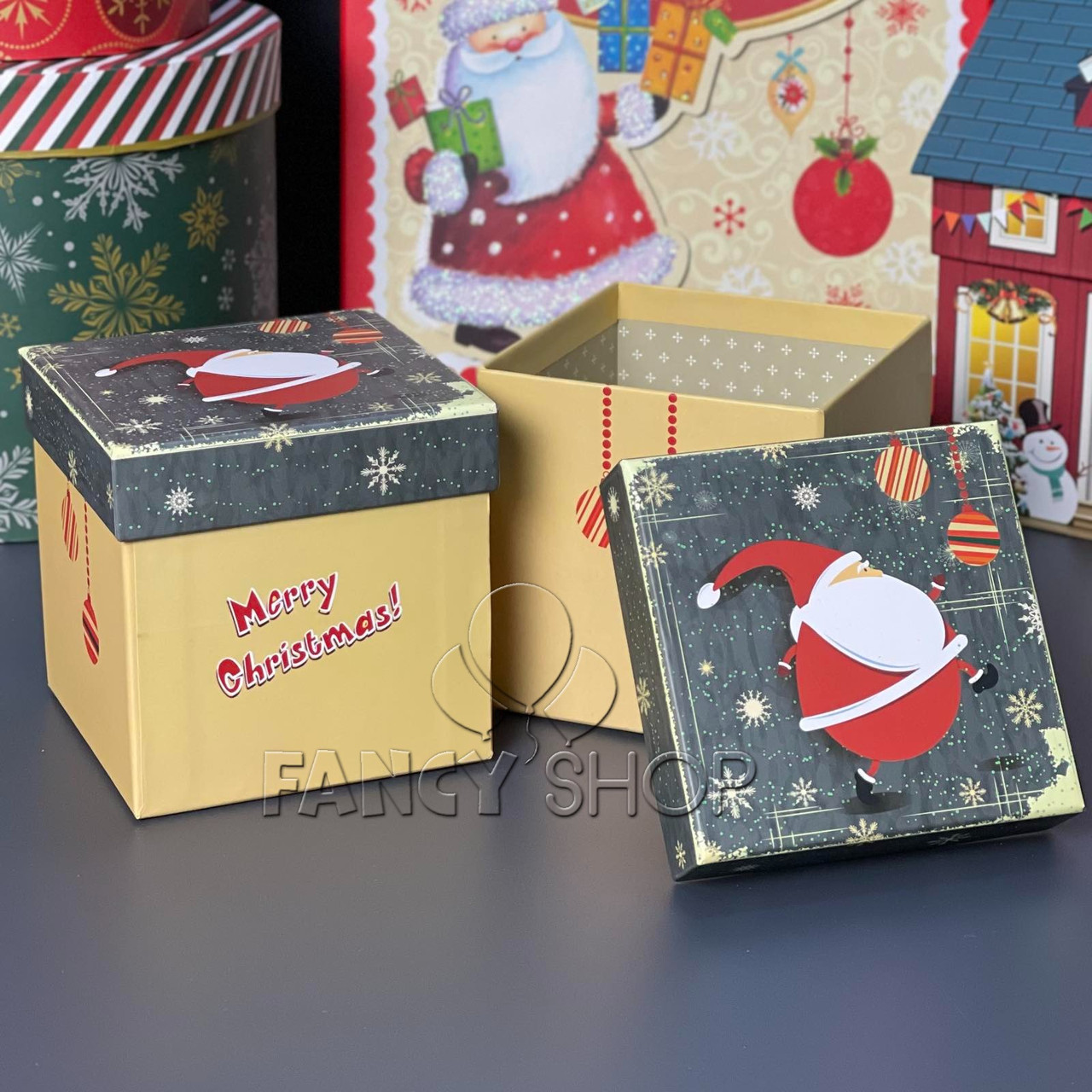 Коробка подарункова куб новорічна "Дід Мороз"