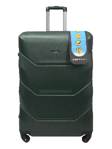 Большой пластиковый чемодан черный с поликарбонатом зеленый