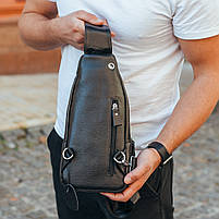Чоловічий шкіряний рюкзак-слінг на одне плече TidinBag чорний, фото 7