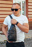 Чоловічий шкіряний рюкзак-слінг на одне плече TidinBag чорний, фото 5