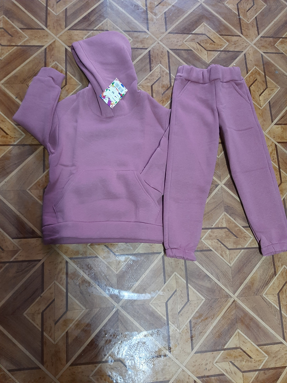 Костюм розовый  теплый на флисе с худи и брюками для девочек 104  см  Украина хлопок