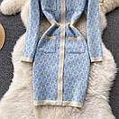 Женское вязаное платье в принт с окантовкой и накладными карманами длиной миди (р. 42-44) 77py3184, фото 9