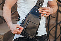 Мужской кожаный слинг рюкзак на одно плече TIDING BAG GF-87321 черный, фото 6