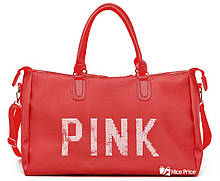 Большая женская сумка Pink в стиле Victoria`s Secret с пайетками Красный