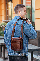 Мужская кожаная сумка через плече Tiding Bag SK N7689  коричневая, фото 4
