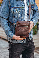 Мужская сумка-мессенджер через плечо кожанаяTiding Bag G1157A Коричневая, фото 7