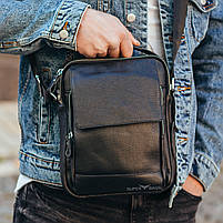 Мужская кожаная сумка-мессенджер Tiding Bag A525-12578A Черная, фото 3