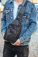Мужская сумка-слинг кожаная Tiding Bag Черная - MK87098, фото 6