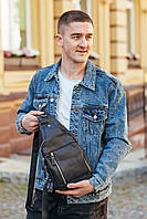 Мужская сумка-слинг кожаная Tiding Bag Черная - MK87098, фото 8