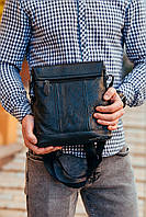 Чоловіча сумка на плече з натуральної шкіри Tiding Bag 1123 чорна, фото 7