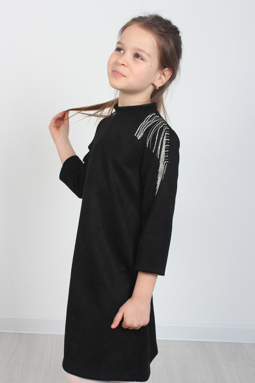 Платье для девочки "Бахрама стразы на плече" (122-152 рост) замш на дайвинге турецкие стразы
