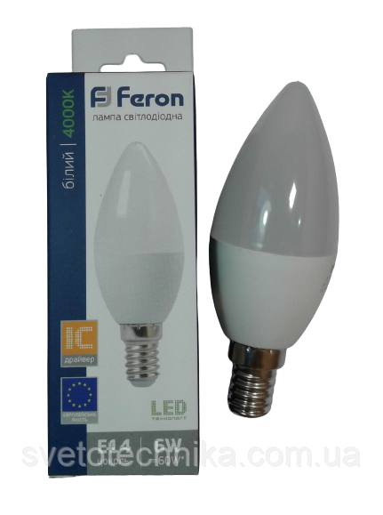 Светодиодная лампа свеча Feron LB737 E14 6W 4000К (белый нейтральный)