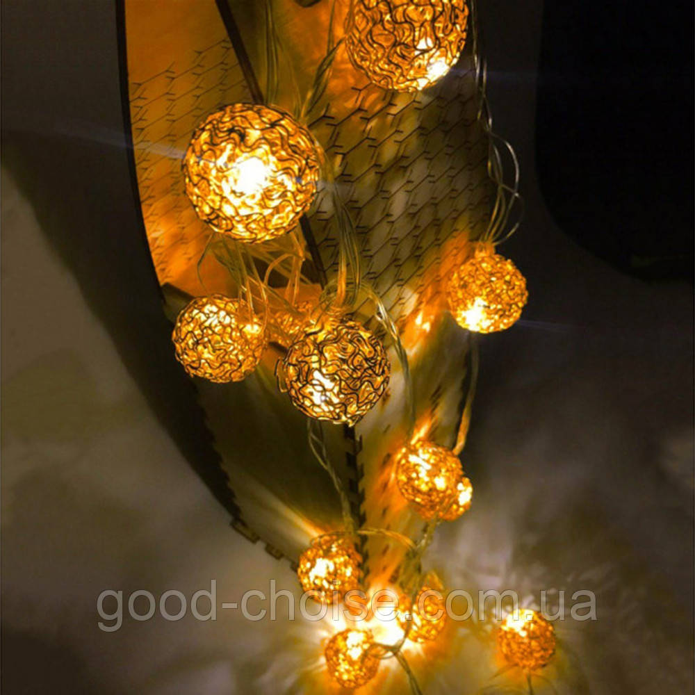 Світлодіодна гірлянда Кульки 2м 10 шт / Гірлянда золоті кульки
