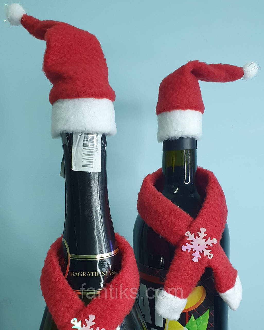 Новогодний рождественский комплект на бутылку(шарф+шапка)