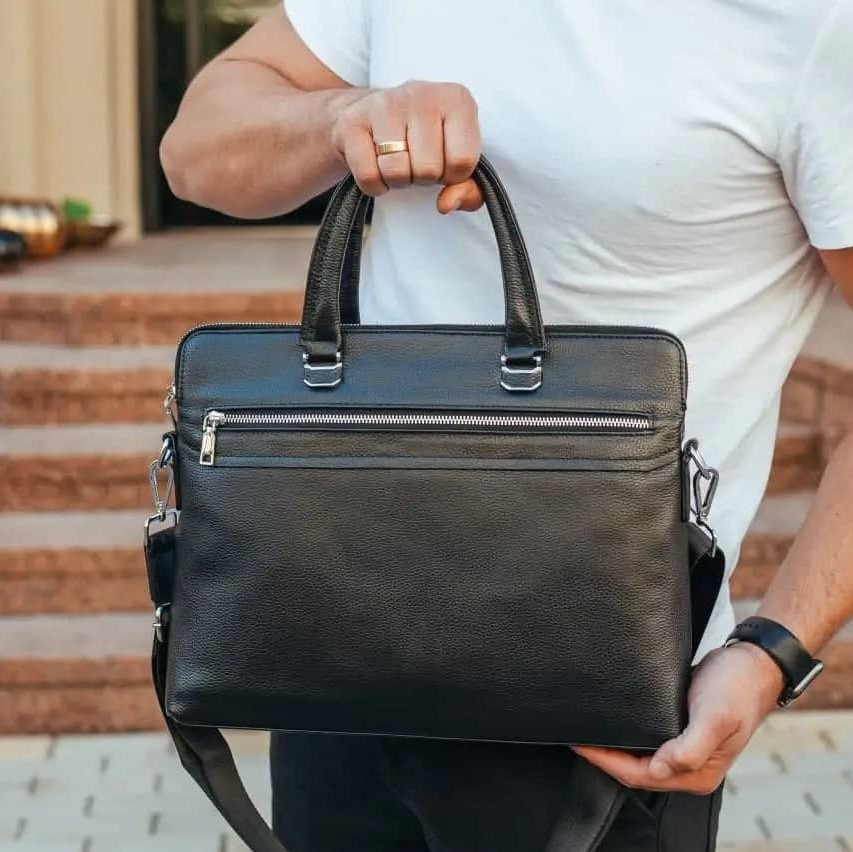 Классическая кожаная сумка для ноутбука и документов А4 Tiding Bag M216 черный портфель