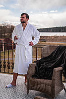 Халат махровый "Шаль" белый XL с поясом Мужской махровый халат Банный мужской халат