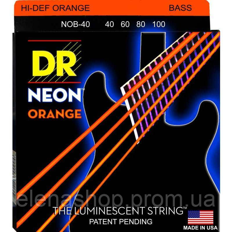 Струны для бас-гитары DR NOB-40 Hi-Def Neon Orange K3 Coated Light Bass Guitar 4 Strings 40 1 ES, КОД: 6556128