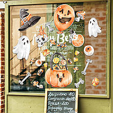 Готовые интерьерные наклейки хэллоуин Halloween декор на стену Набор Череп и кости Л 1100х1000мм Хит!