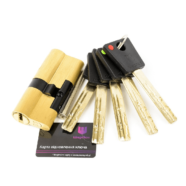 Фото дверного цилиндра Шерлок НК 70 ключ ключ, цвет золото 