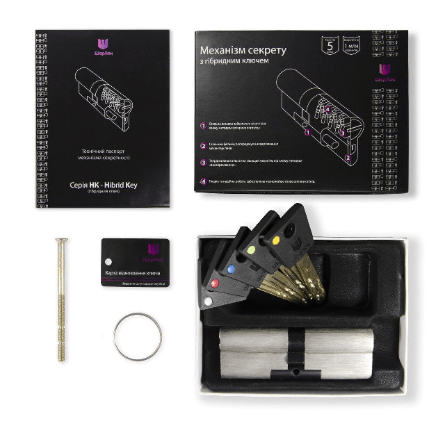 Комплектация замочного цилиндра Шерлок 70 мм ключ/ключ, сатин - фото