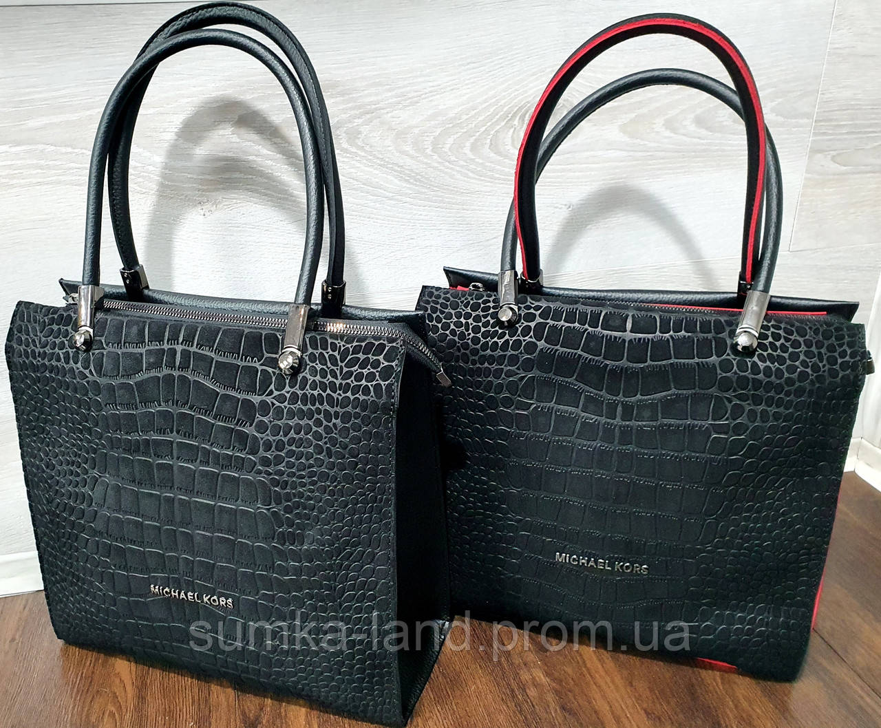 Жіночі сумки Michael Kors чорні з натуральної замші під крокодила 30*30 см