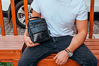 Чоловіча шкіряна сумка через плече чорна Tiding Bag A5-929163, фото 9