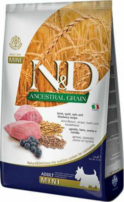 Farmina (Фармина) N&D Low Grain Adult Mini Lamb & Blueberry Низкозерновой сухий корм з ягням і чорницею для