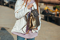 Жіночий рюкзак-сумка з натуральної шкіри бронзовий з клапаном Tiding Bag - 98790, фото 4