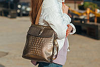 Жіночий рюкзак-сумка з натуральної шкіри бронзовий з клапаном Tiding Bag - 98790, фото 5