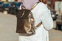 Жіночий рюкзак-сумка з натуральної шкіри бронзовий з клапаном Tiding Bag - 98790, фото 6