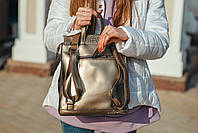 Жіночий рюкзак-сумка з натуральної шкіри бронзовий з клапаном Tiding Bag - 98790, фото 9
