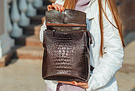Женский кожаный рюкзак-сумка коричневого цвета с тиснением под кожу крокодила Tiding Bag - 94076, фото 2