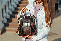 Женский кожаный рюкзак-сумка коричневого цвета с тиснением под кожу крокодила Tiding Bag - 94076, фото 4