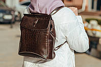 Женский кожаный рюкзак-сумка коричневого цвета с тиснением под кожу крокодила Tiding Bag - 94076, фото 9