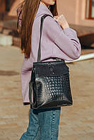 Женский черный рюкзак-сумка из натуральной кожи с тиснением под змеиную кожу Tiding Bag  - 76545, фото 6