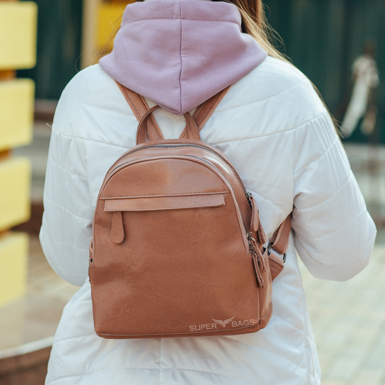 Небольшой женский рюкзак из натуральной кожи в темно-розовом цвете Tiding Bag - 24092
