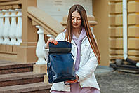 Жіночий синій рюкзак-сумка з натуральної шкіри з тисненням Tiding Bag - 23888, фото 5