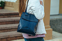 Жіночий синій рюкзак-сумка з натуральної шкіри з тисненням Tiding Bag - 23888, фото 7