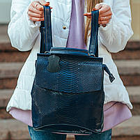 Жіночий синій рюкзак-сумка з натуральної шкіри з тисненням Tiding Bag - 23888, фото 8