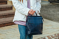 Жіночий синій рюкзак-сумка з натуральної шкіри з тисненням " під зміїну шкіру Tiding Bag - 5442, фото 4