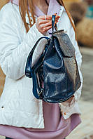 Женский синий рюкзак-сумка из натуральной кожи с тиснением под змеиную кожу Tiding Bag - 5442, фото 5