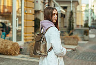 Жіночий рюкзак-сумка з натуральної шкіри з тисненням під золото Tiding Bag - 25663, фото 9