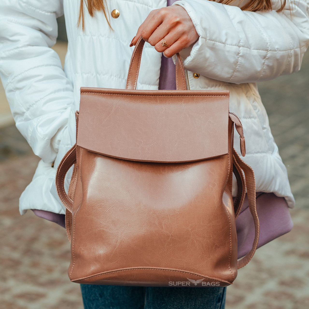 Женский розово-лиловый городской рюкзак из натуральной кожи Tiding Bag - 21217