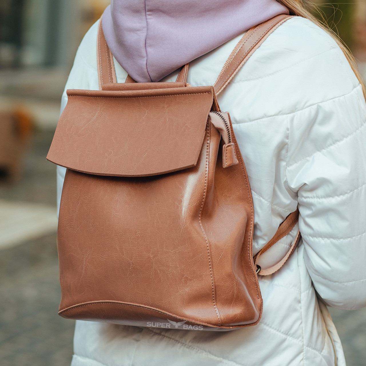 Жіночий шкіряний рюкзак з натуральної шкіри рожево-ліловий Tiding Bag - 9436