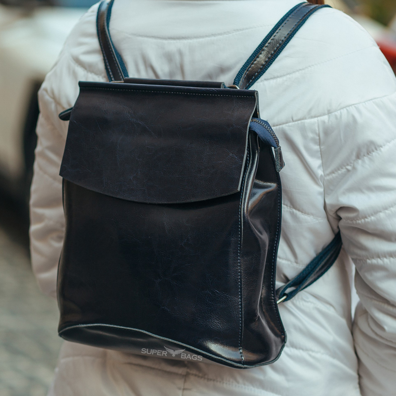 Женский черный кожаный городской рюкзак-сумка Tiding Bag - 27418